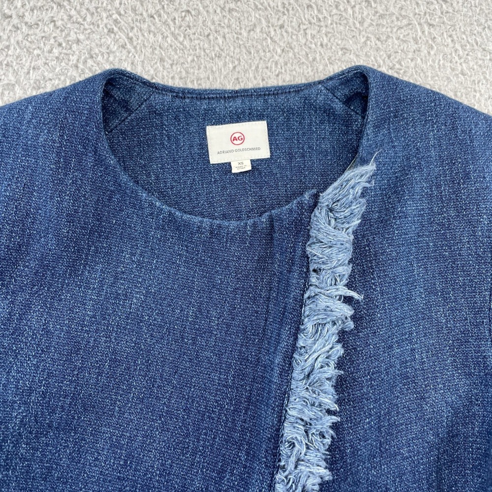 AG Adriano Goldschmied Jacket Womens XS Blue Denim Asymmetric Fringe Zip 13646 - Picture 2 of 11
